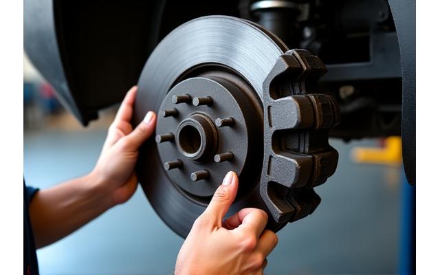 車両のディスクブレーキを点検する整備士